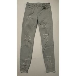 American Eagle Skinny Jeans Womens 6 Super Stretch Distressed Olive Raw Hem